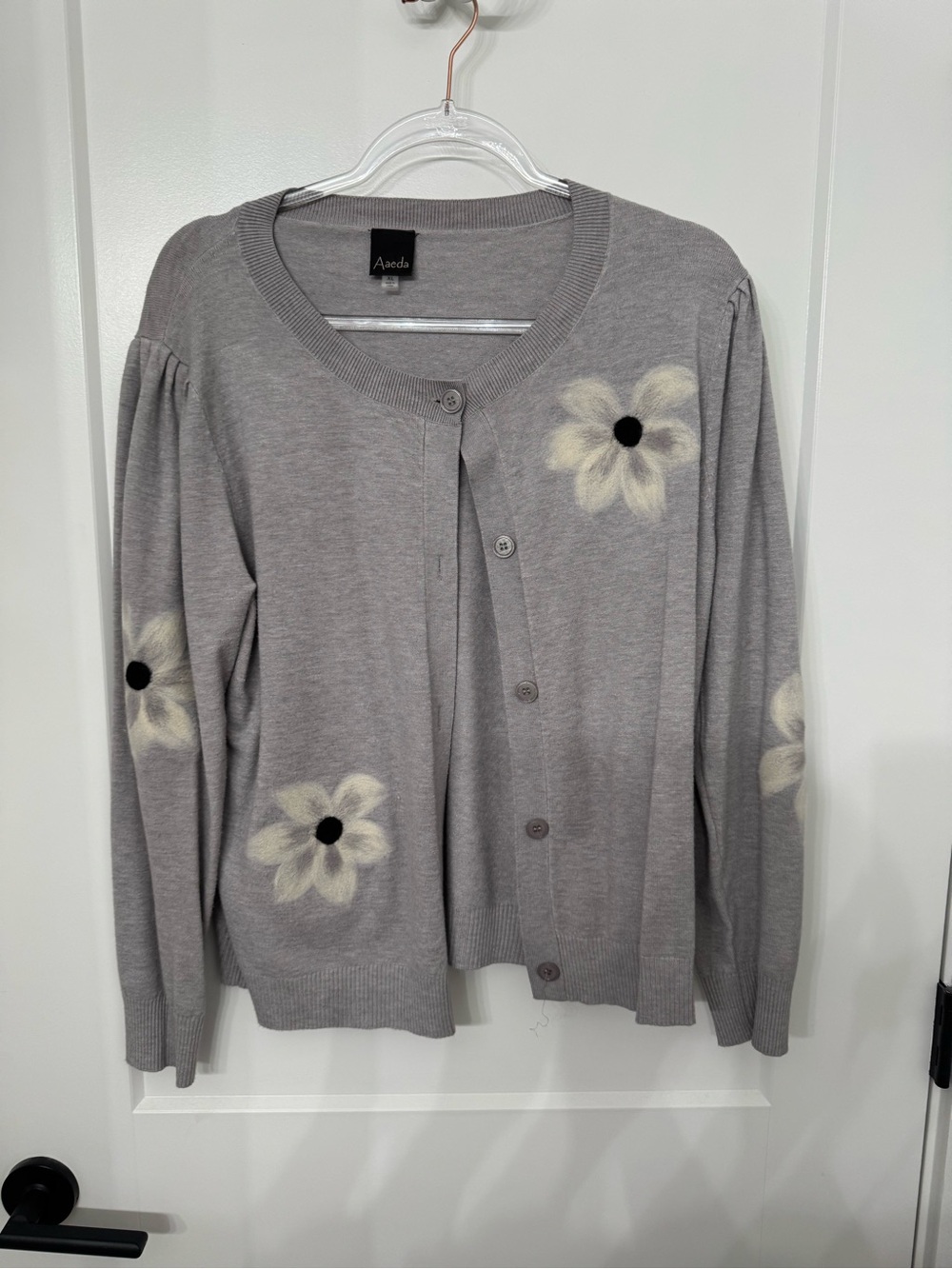 Aaeda  Gray Floral-Appliqué Cardigan